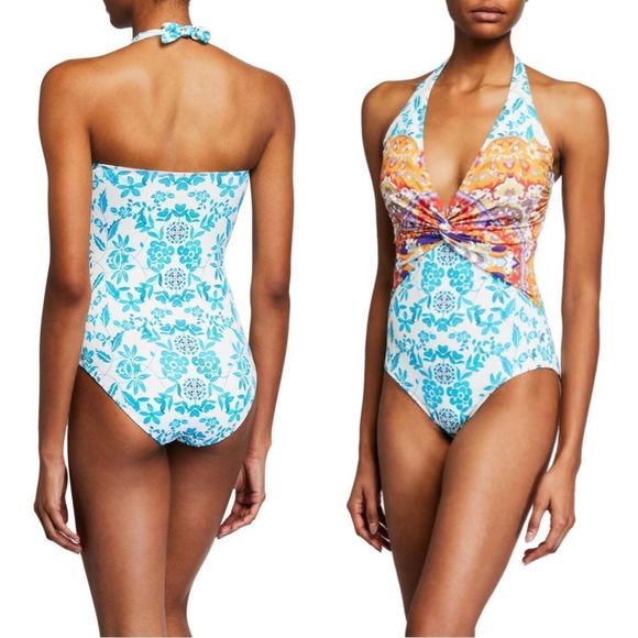 Johnny Was Floral Ellyo Twist Front One-Piece Swimsuit Teal Orange XS - Picture 13 of 13